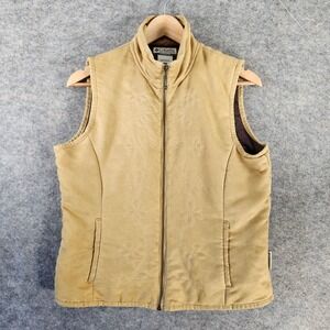 Columbia Women Tan Faux Suede Floral Embroidered Full Zip Vest Brown Gorpcore M